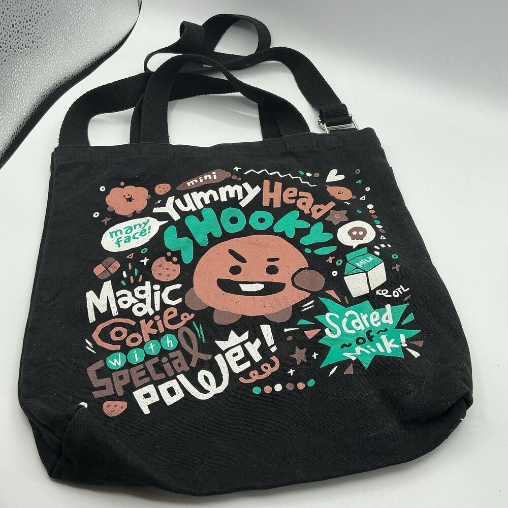 BT21 Shooky Canvas Tote Bag Black Crossbody Shoulder Bag K-Pop Line Friends